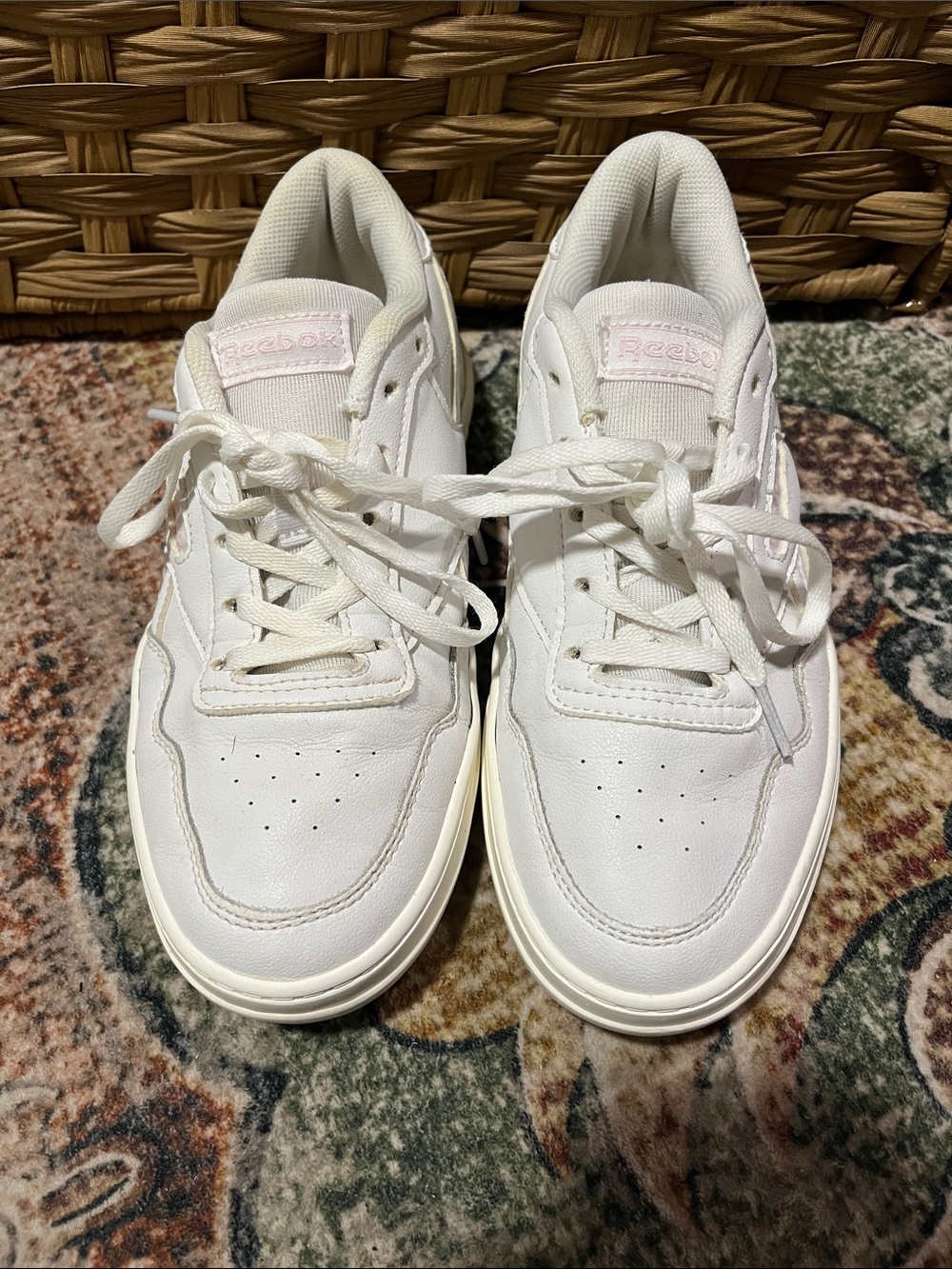 Reebok White Sneakers with Light Pink Logo Accent